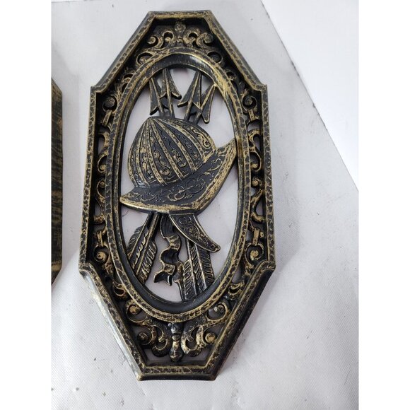 Vintage Homco Bronze Gold Coat Of Arms Wall Plaque Set Medieval Renaissance MCM - Picture 2 of 8